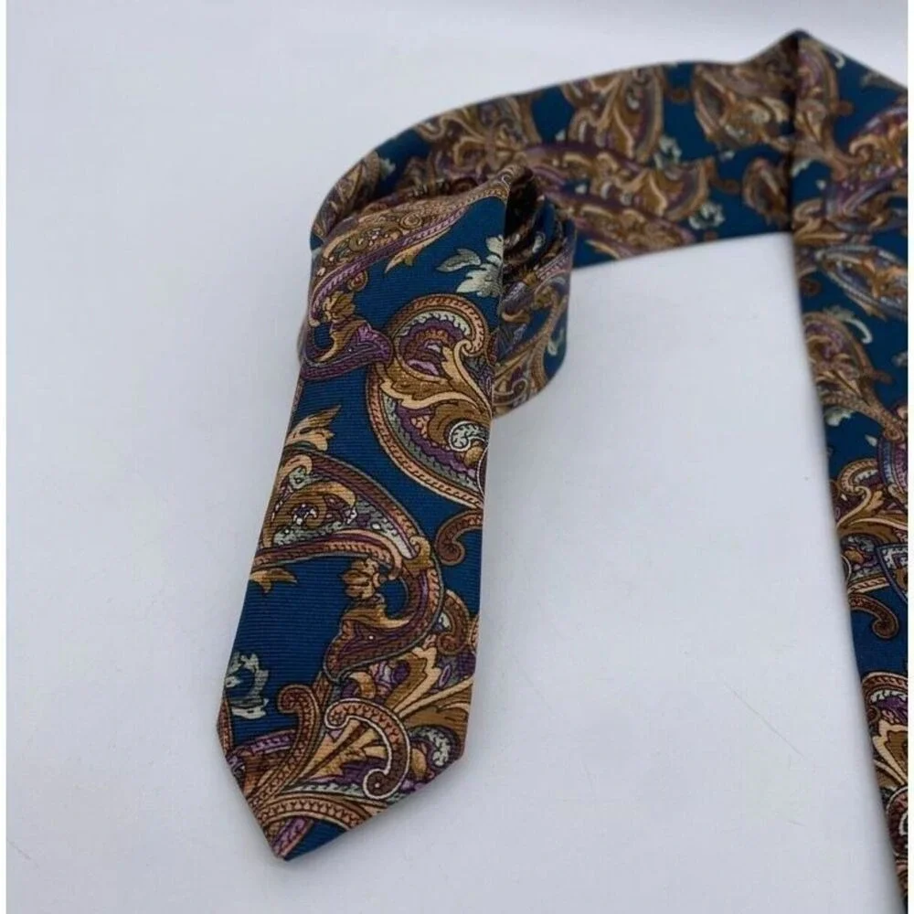 Christian Dior Necktie Gold Monsieur Silk Paisley Hand Finished Woven USA Made